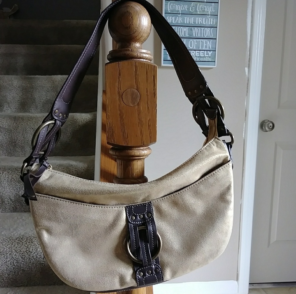 UEC Nine West Faux Suede Studded Leather Satchel